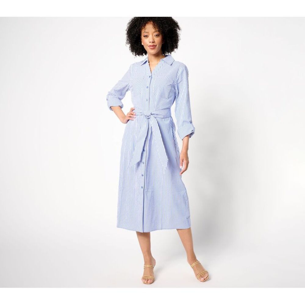 Joan Rivers Classics Collection Women's Petite Dress PXL Seersucker Blue A684767
